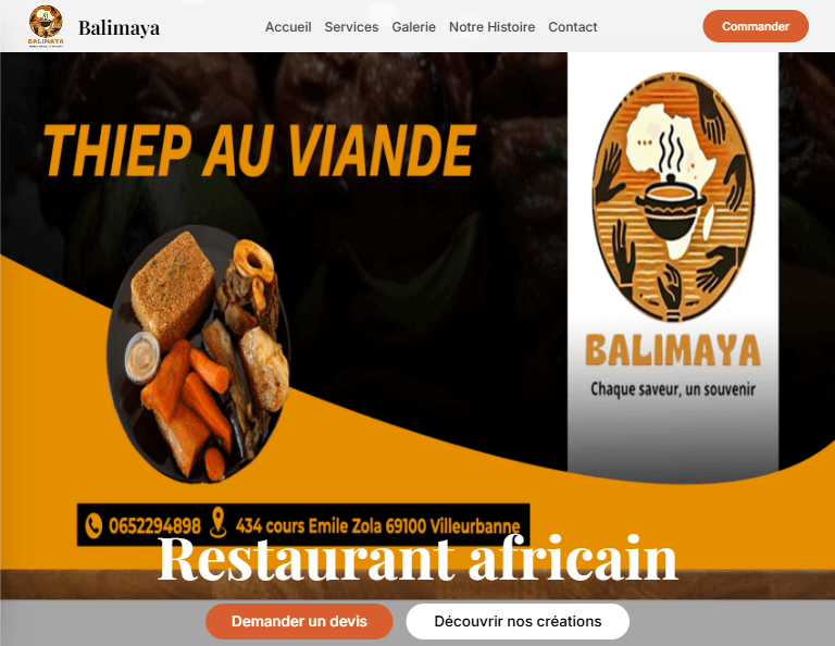 Balima restaurant desktop homepage
