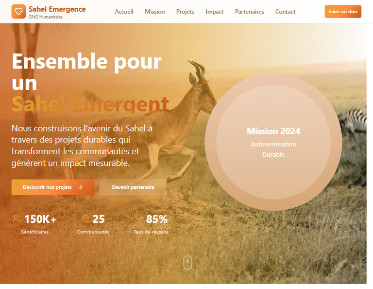 Sahel Emergence NGO website desktop preview